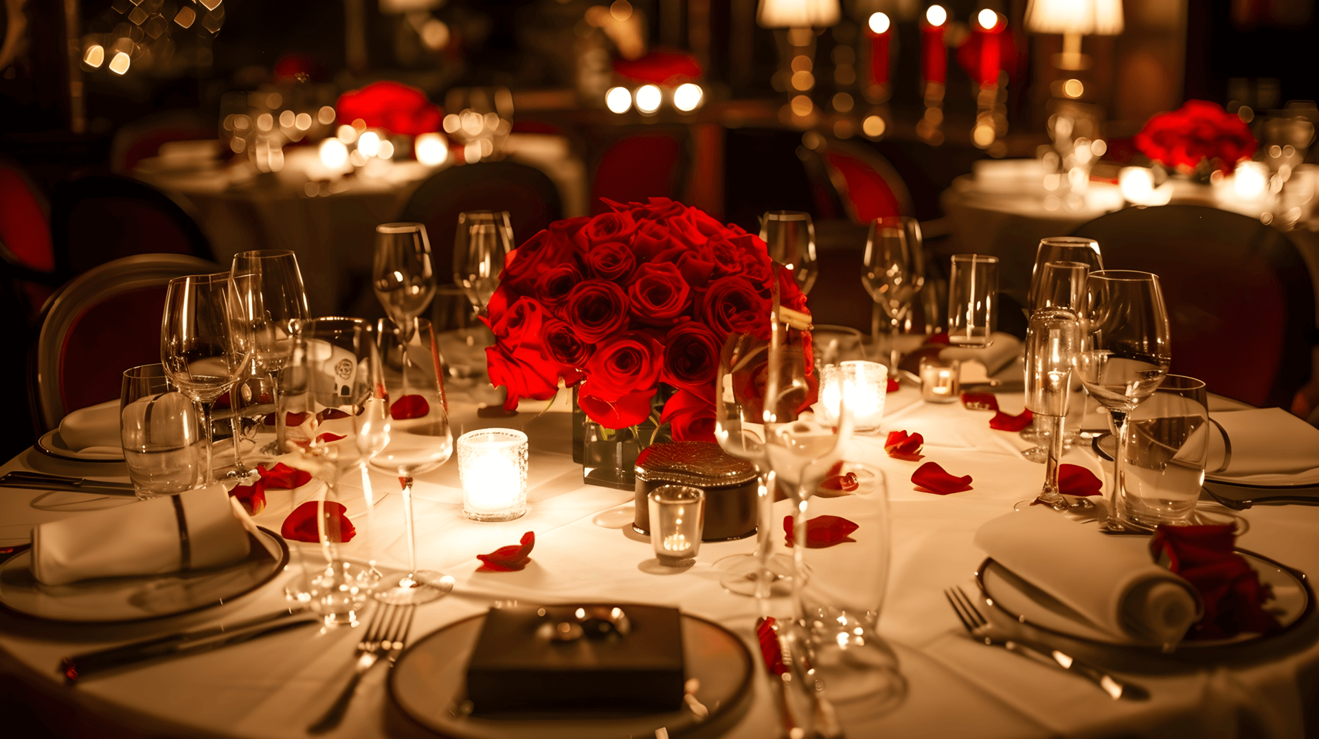 A luxurious dinner table with roses