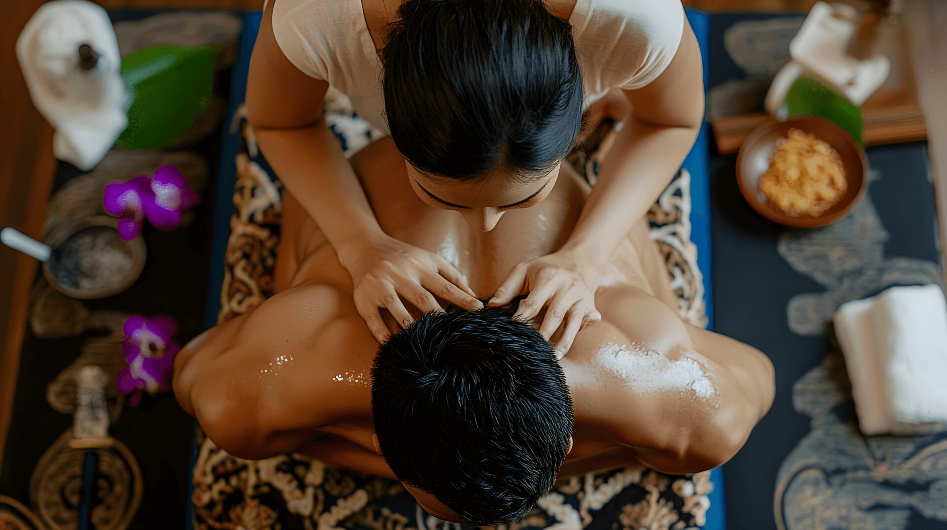 A skilled therapist provides a soothing massage to a client in a traditional spa setting.